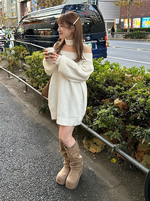 【−3キロ見え】NICE CLAUP ベージュ ロングカバーブーツ　Lサイズ マイナス3キロ見え】カバーロングブーツ | one after another