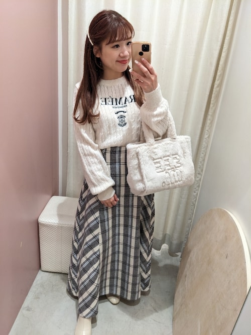 セール】バックリボンオリジナルチェックロングスカート