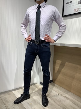 「アイテム（ビジネスシャツ）」を使った、TOKYO SHIRTS OUTLET 福岡マリノアシティ店さん（メンズ・172cm）の春コーディネート