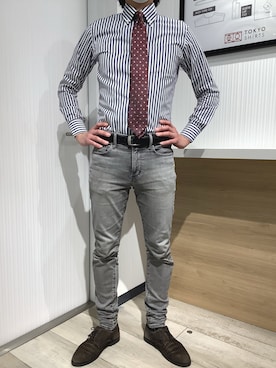 「アイテム（ビジネスシャツ）」を使った、TOKYO SHIRTS OUTLET 福岡マリノアシティ店さん（メンズ・172cm）の春コーディネート