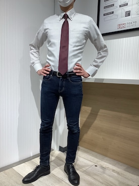 「アイテム（ビジネスシャツ）」を使った、TOKYO SHIRTS OUTLET 福岡マリノアシティ店さん（メンズ・172cm）の春コーディネート