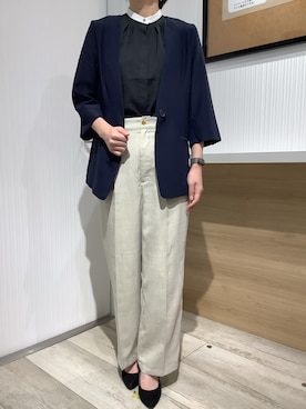 「半袖」｜「アイテム（ノーカラージャケット）」を使った、TOKYO SHIRTS OUTLET 福岡マリノアシティ店さん（レディース・164cm）の夏コーディネート