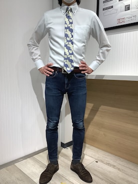 「アイテム（ビジネスシャツ）」を使った、TOKYO SHIRTS OUTLET 福岡マリノアシティ店さん（メンズ・172cm）の春コーディネート