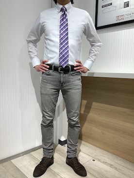 「アイテム（ビジネスシャツ）」を使った、TOKYO SHIRTS OUTLET 福岡マリノアシティ店さん（メンズ・172cm）の春コーディネート