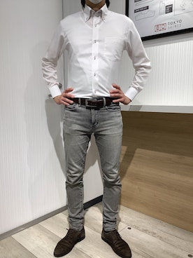 「アイテム（ビジネスシャツ）」を使った、TOKYO SHIRTS OUTLET 福岡マリノアシティ店さん（メンズ・172cm）の春コーディネート