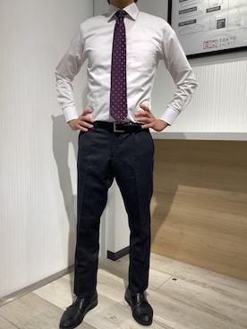 「アイテム（ビジネスシャツ）」を使った、TOKYO SHIRTS OUTLET 福岡マリノアシティ店さん（メンズ・172cm）の秋コーディネート
