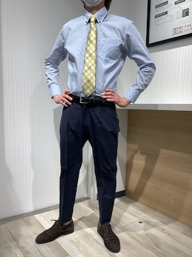 「アイテム（スーツパンツ）」を使った、TOKYO SHIRTS OUTLET 福岡マリノアシティ店さん（メンズ・172cm）の春コーディネート