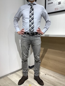 「アイテム（ビジネスシャツ）」を使った、TOKYO SHIRTS OUTLET 福岡マリノアシティ店さん（メンズ・172cm）の春コーディネート