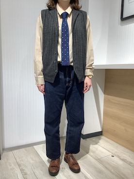 「TOKYO SHIRTS（トウキョウシャツ）のストライプ 前身カットラペル　ニットジ（ベスト）」を使った、TOKYO SHIRTS OUTLET 福岡マリノアシティ店さん（レディース・160cm）の秋コーディネート
