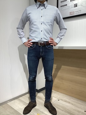 「アイテム（ビジネスシャツ）」を使った、TOKYO SHIRTS OUTLET 福岡マリノアシティ店さん（メンズ・172cm）の春コーディネート