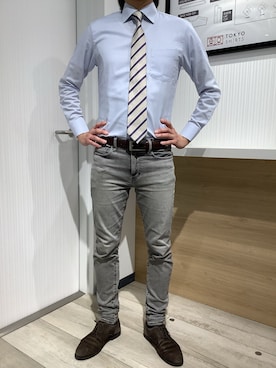 「アイテム（ビジネスシャツ）」を使った、TOKYO SHIRTS OUTLET 福岡マリノアシティ店さん（メンズ・172cm）の春コーディネート