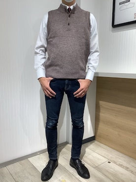 「重ね着ベストシーズン」｜「アイテム（フォーマルスーツ/小物）」を使った、TOKYO SHIRTS OUTLET 福岡マリノアシティ店さん（メンズ・172cm）の秋コーディネート