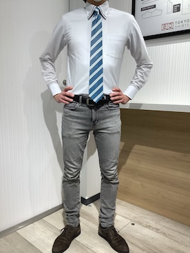「アイテム（ビジネスシャツ）」を使った、TOKYO SHIRTS OUTLET 福岡マリノアシティ店さん（メンズ・172cm）の春コーディネート