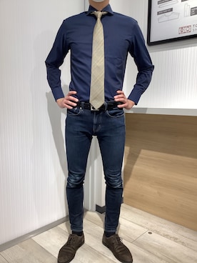 「アイテム（ネクタイ、ベージュ系）」を使った、TOKYO SHIRTS OUTLET 福岡マリノアシティ店さん（メンズ・172cm）の秋コーディネート