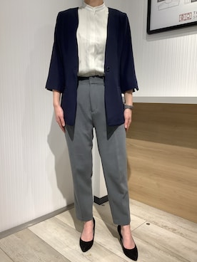 「春コーデ」｜「アイテム（ノーカラージャケット）」を使った、TOKYO SHIRTS OUTLET 福岡マリノアシティ店さん（レディース・164cm）の春コーディネート