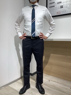 「ホリゾンタルカラー」｜TOKYO SHIRTS OUTLET 福岡マリノアシティ店さん（メンズ・172cm）の秋コーディネート