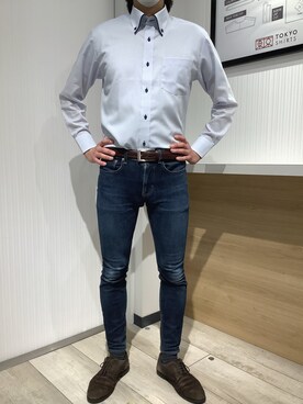 「アイテム（ビジネスシャツ）」を使った、TOKYO SHIRTS OUTLET 福岡マリノアシティ店さん（メンズ・172cm）の春コーディネート