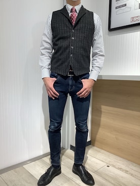 「アイテム（ベスト）」を使った、TOKYO SHIRTS OUTLET 福岡マリノアシティ店さん（メンズ・172cm）の冬コーディネート