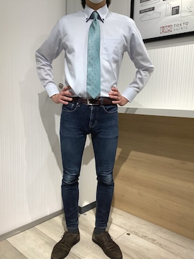 「アイテム（ビジネスシャツ）」を使った、TOKYO SHIRTS OUTLET 福岡マリノアシティ店さん（メンズ・172cm）の春コーディネート