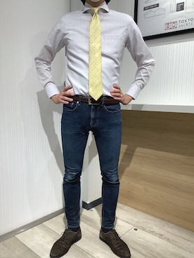 「アイテム（ビジネスシャツ）」を使った、TOKYO SHIRTS OUTLET 福岡マリノアシティ店さん（メンズ・172cm）の春コーディネート