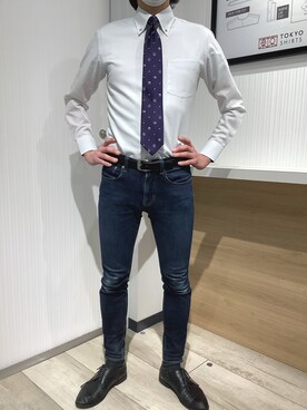 「アイテム（ビジネスシャツ）」を使った、TOKYO SHIRTS OUTLET 福岡マリノアシティ店さん（メンズ・172cm）の春コーディネート