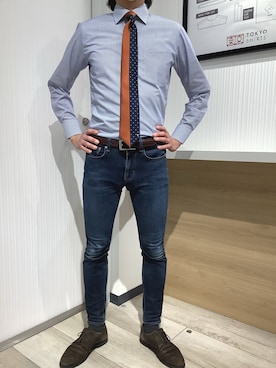 「アイテム（ビジネスシャツ）」を使った、TOKYO SHIRTS OUTLET 福岡マリノアシティ店さん（メンズ・172cm）の春コーディネート