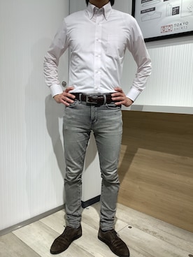 「アイテム（ビジネスシャツ）」を使った、TOKYO SHIRTS OUTLET 福岡マリノアシティ店さん（メンズ・172cm）の春コーディネート