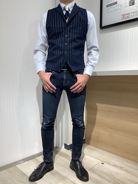 「アイテム（ベスト）」を使った、TOKYO SHIRTS OUTLET 福岡マリノアシティ店さん（メンズ・172cm）の冬コーディネート