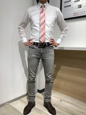 「アイテム（ビジネスシャツ）」を使った、TOKYO SHIRTS OUTLET 福岡マリノアシティ店さん（メンズ・172cm）の春コーディネート