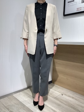 「春コーデ」｜「アイテム（ノーカラージャケット）」を使った、TOKYO SHIRTS OUTLET 福岡マリノアシティ店さん（レディース・164cm）の春コーディネート
