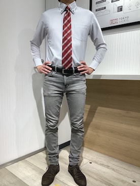 「アイテム（ビジネスシャツ）」を使った、TOKYO SHIRTS OUTLET 福岡マリノアシティ店さん（メンズ・172cm）の春コーディネート