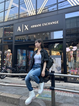 「ARMANI EXCHANGE（アルマーニエクスチェンジ）のアイテム（タンクトップ）」を使った、axharajukuさん（メンズ・175cm）の夏コーディネート