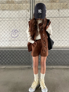 「アイテム（ベスト、ブラウン系）」を使った、𝚛𝚢𝚞☺︎𝚗𝚊𝚗𝚘さん（キッズ・130cm）の春コーディネート