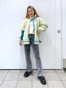 「オフホワイト」｜「アイテム（ブルゾン）」を使った、REIMIさん（レディース・162cm）の秋コーディネート