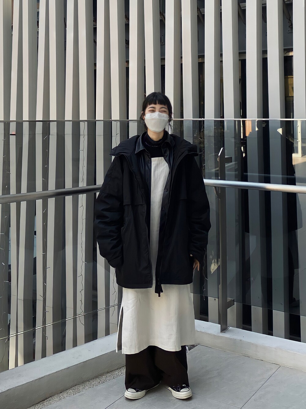 「goopiのアイテム（ジャケット/アウター、ブラック系）」を使った、serserenaxxさん（レディース・166cm）の冬コーディネートの1枚目の写真