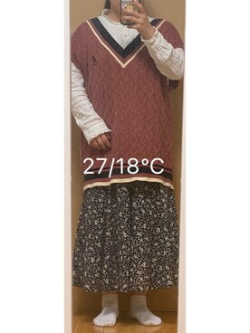 「KANGOL（カンゴール）のアイテム（ニット/セーター）」を使った、naomiさん（レディース・158cm）の秋コーディネート