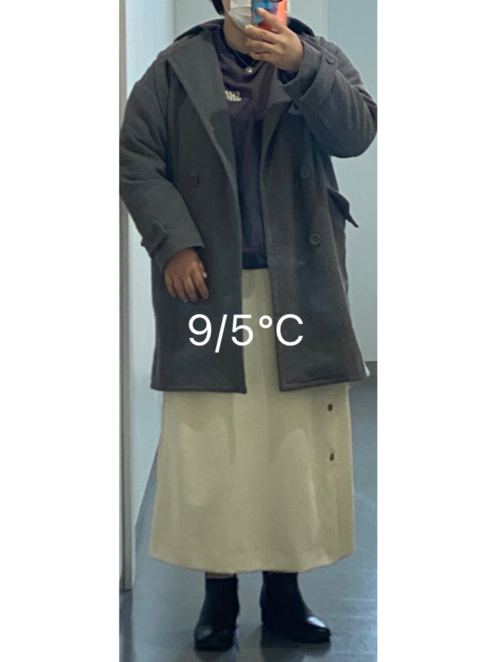 「SEVENDAYS=SUNDAYのドロップショルダーPコート＊（ピーコート、グレー系）」を使った、naomiさん（レディース・158cm）の冬コーディネートの1枚目の写真