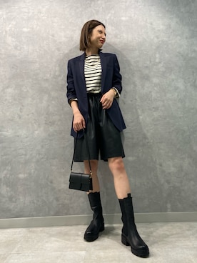 「レザーハーフパンツ」｜AMIさん（レディース・163cm）の秋コーディネート