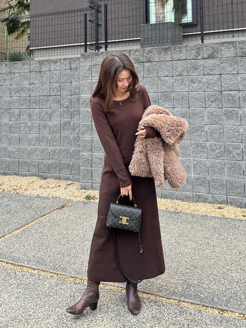 back open ribbon knit one piece /バックオープンリボンロングニット