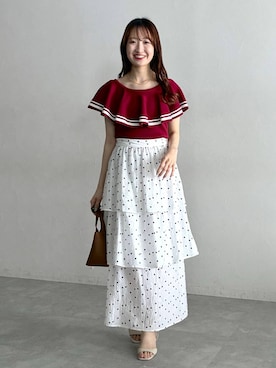 「mysty woman（ミスティウーマン）のリュクスラインヒールサンダル 664981（サンダル、ホワイト系）」を使った、ひ　な　たさん（レディース・160cm）の春コーディネート