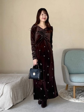 「mysty woman（ミスティウーマン）のベロア刺繍ワンピース 1098136（ワンピース、ブラウン系）」を使った、ひ　な　たさん（レディース・160cm）の秋コーディネート