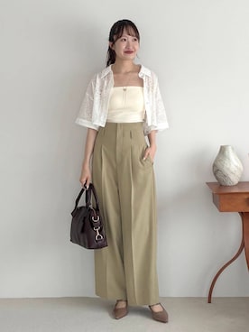 「mysty woman（ミスティウーマン）の【セットアイテム】レースキャミワンピ半袖シャツセット 1050297（ワンピース、ホワイト系）」を使った、ひ　な　たさん（レディース・160cm）の夏コーディネート
