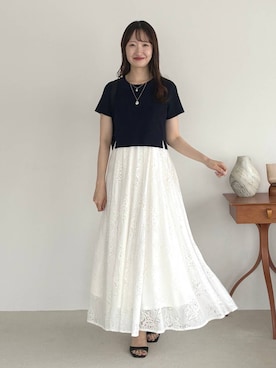 「mysty woman（ミスティウーマン）の裾フハクタンクSET2Pニット　1046987（ニット/セーター、ブルー系）」を使った、ひ　な　たさん（レディース・160cm）の夏コーディネート