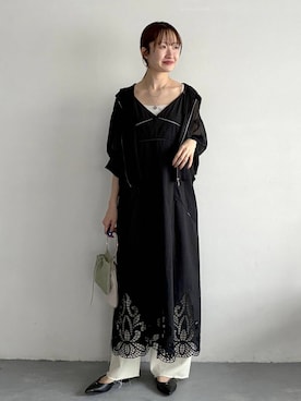 「mysty woman（ミスティウーマン）の楊柳シアーパーカー　193459（パーカー、ブラック系）」を使った、ひ　な　たさん（レディース・160cm）の春コーディネート