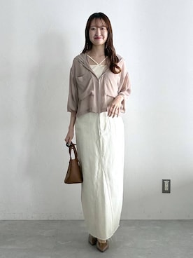「mysty woman（ミスティウーマン）の【WEB限定復刻】ラッセルレースアンサンブルSS　104216（カーディガン/ボレロ、ホワイト系）」を使った、ひ　な　たさん（レディース・160cm）の春コーディネート