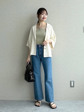 「mysty woman（ミスティウーマン）のラッセルレースアンサンブルSS　104216（Tシャツ/カットソー、グリーン系）」を使った、ひ　な　たさん（レディース・160cm）の夏コーディネート