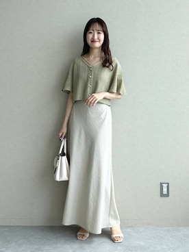 「mysty woman（ミスティウーマン）のラッセルレースアンサンブルSS　104216（Tシャツ/カットソー、グリーン系）」を使った、ひ　な　たさん（レディース・160cm）の夏コーディネート