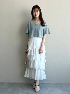 「mysty woman（ミスティウーマン）の【WEB限定復刻】ラッセルレースアンサンブルSS　104216（カーディガン/ボレロ、ブルー系）」を使った、ひ　な　たさん（レディース・160cm）の春コーディネート