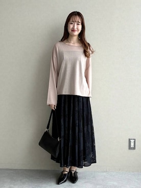 「mysty woman（ミスティウーマン）の【復刻！/WEB限定アイテム】ソルベシアーニット　190297（ニット/セーター、ベージュ系）」を使った、ひ　な　たさん（レディース・160cm）の春コーディネート