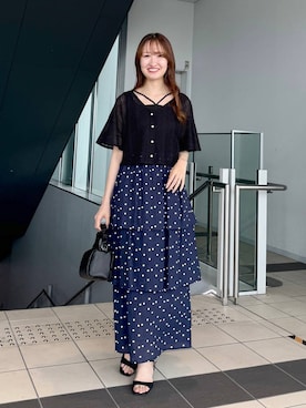 「mysty woman（ミスティウーマン）の【WEB限定復刻】ラッセルレースアンサンブルSS　104216（カーディガン/ボレロ、ブラック系）」を使った、ひ　な　たさん（レディース・160cm）の春コーディネート